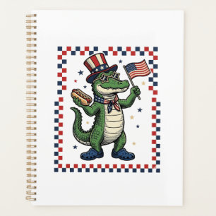 Patriotic Alligator Hot Dog Flag Vintage Shirt Des Planner