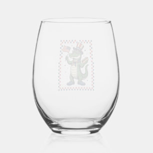 Patriotic Alligator Hot Dog Flag Vintage Shirt Des Stemless Wine Glass