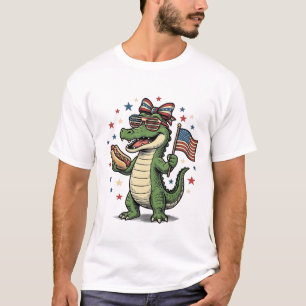 Patriotic Alligator Hot Dog Vintage Vector Shirt (