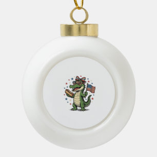 Patriotic Alligator Hot Dog Vintage Vector Shirt ( Ceramic Ball Christmas Ornament