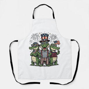Patriotic Alligator Trio Vintage Fourth of July Sh Apron