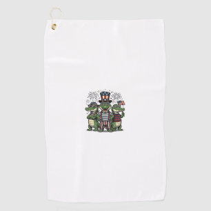 Patriotic Alligator Trio Vintage Fourth of July Sh Golf Towel