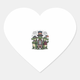 Patriotic Alligator Trio Vintage Fourth of July Sh Heart Sticker