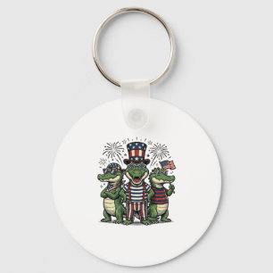 Patriotic Alligator Trio Vintage Fourth of July Sh Key Ring