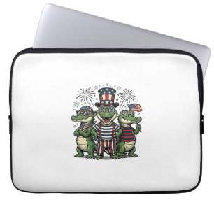 Patriotic Alligator Trio Vintage Fourth of July Sh Laptop Sleeve