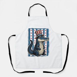 Patriotic Alligator Vintage Engraving Shirt Design Apron