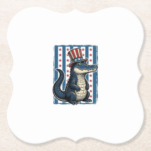Patriotic Alligator Vintage Engraving Shirt Design Paper Coaster