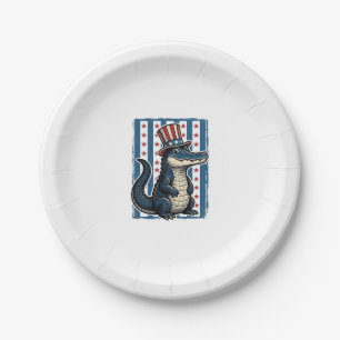 Patriotic Alligator Vintage Engraving Shirt Design Paper Plate