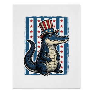Patriotic Alligator Vintage Engraving Shirt Design Poster