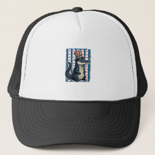 Patriotic Alligator Vintage Engraving Shirt Design Trucker Hat