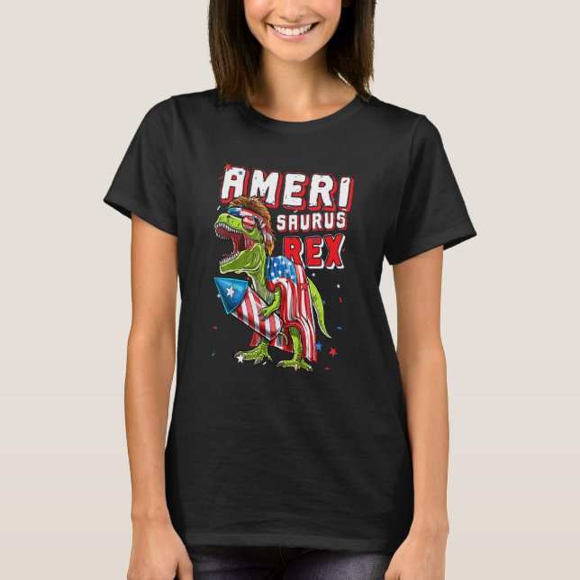 Patriotic Ameri Saurus Rex Dinosaur  Happy 4th Of  T-Shirt (Front)