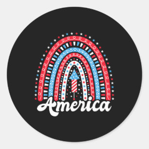 Patriotic America Boho Rainbow 4th Of July Indepen Classic Round Sticker
