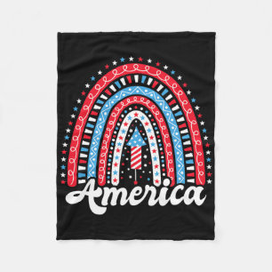 Patriotic America Boho Rainbow 4th Of July Indepen Fleece Blanket