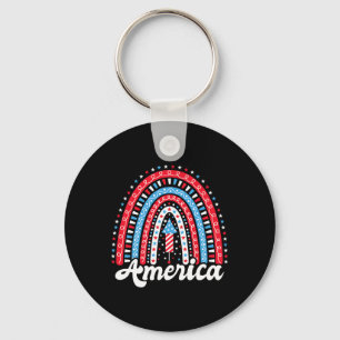 Patriotic America Boho Rainbow 4th Of July Indepen Key Ring