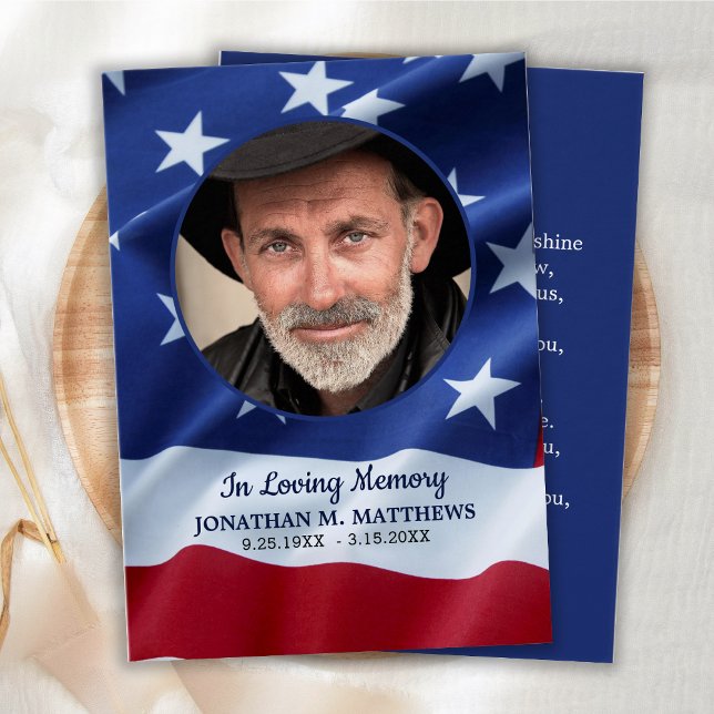 Patriotic America Flag Veteran Funeral Prayer Card (Creator Uploaded)