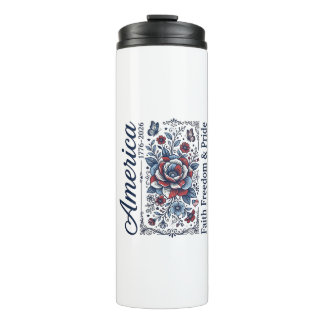 Patriotic America Floral Vintage Shirt Design_1 Thermal Tumbler