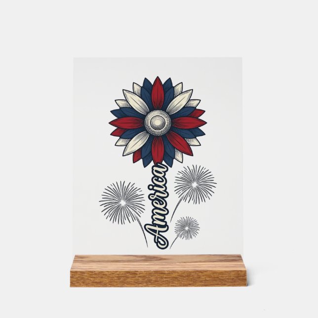 Patriotic America Flower Fireworks Vector Design_1 Acrylic Sign (Front)
