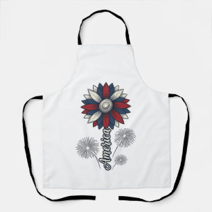 Patriotic America Flower Fireworks Vector Design_1 Apron