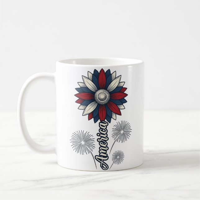 Patriotic America Flower Fireworks Vector Design_1 Coffee Mug (Left)