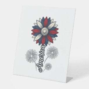 Patriotic America Flower Fireworks Vector Design_1 Pedestal Sign