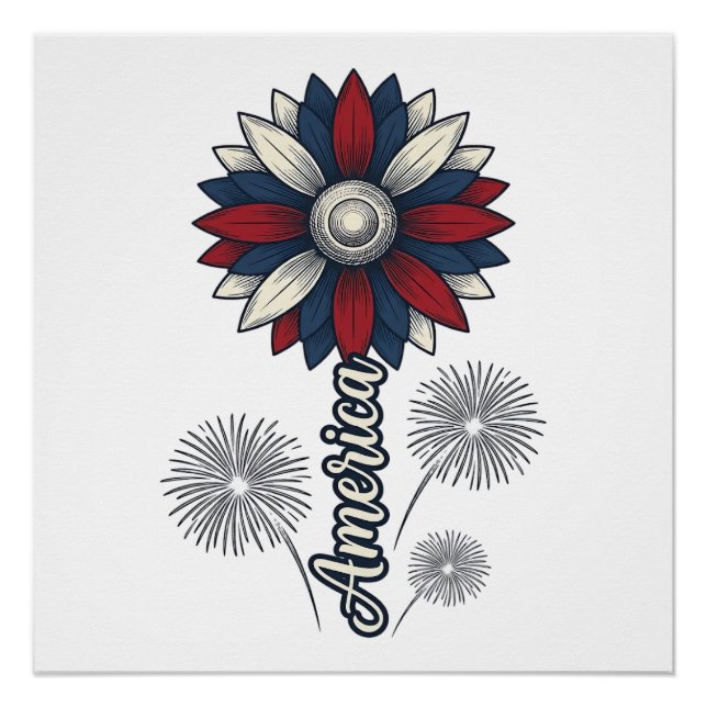 Patriotic America Flower Fireworks Vector Design_1 Poster (Front)