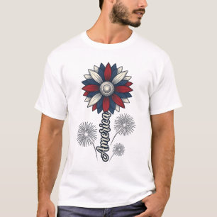 Patriotic America Flower Fireworks Vector Design_1 T-Shirt