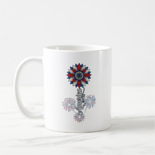Patriotic America Flower Fireworks Vintage Design_ Coffee Mug