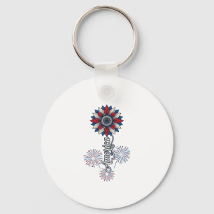 Patriotic America Flower Fireworks Vintage Design_ Key Ring