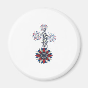 Patriotic America Flower Fireworks Vintage Design_ Magnet