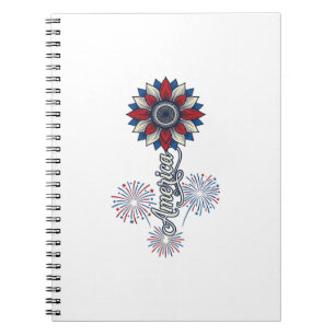 Patriotic America Flower Fireworks Vintage Design_ Notebook