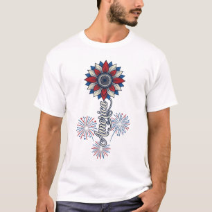 Patriotic America Flower Fireworks Vintage Design_ T-Shirt