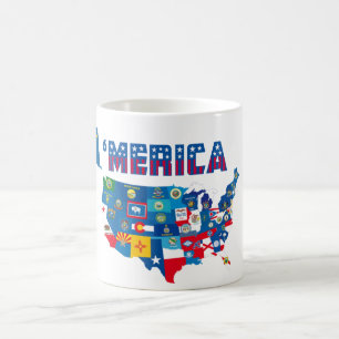 Patriotic America Map With States Flags Mug