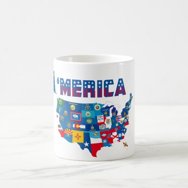 Patriotic America Map With States Flags Mug (Center)