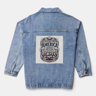 Patriotic America Needs Jesus Vintage T-Shirt Denim Jacket