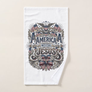 Patriotic America Needs Jesus Vintage T-Shirt Hand Towel