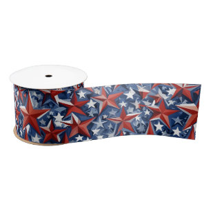 Patriotic America - Red, White & Blue Stars Satin Ribbon