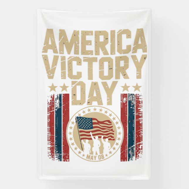 Patriotic America Victory Day Emblem with Soldiers Banner (Vertical)