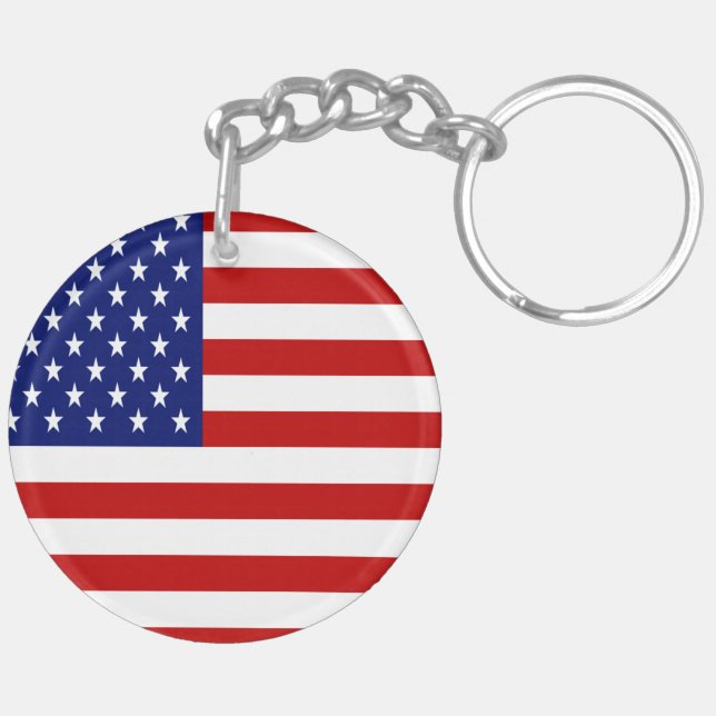 Patriotic American And Texas Flags Key Ring (Back Left)