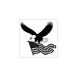 Patriotic American Bald Eagle Holding AmericanFlag Rubber Stamp