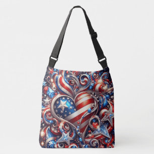 Patriotic American bling swirls stars hearts Crossbody Bag