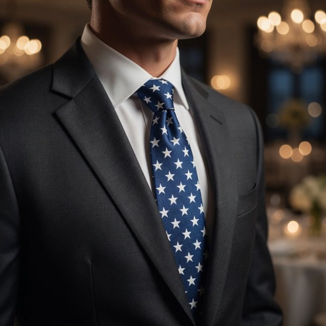 Patriotic American Blue and White Star Pattern Tie (Creator Uploaded)