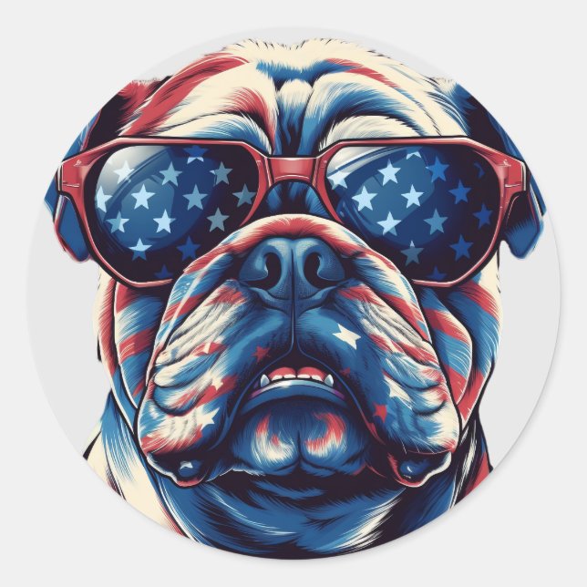 Patriotic American bulldog Classic Round Sticker (Front)