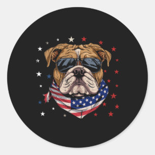 Patriotic American Bulldog Usa Flag Dog 4th Of Jul Classic Round Sticker