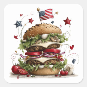 Patriotic American Burger Art  Square Sticker
