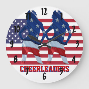 Patriotic American Cheelreaders Large Clock