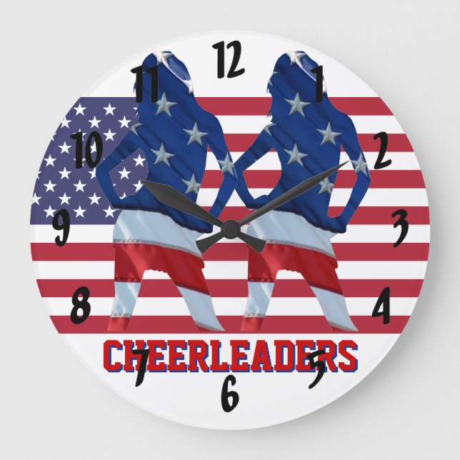 Patriotic American Cheelreaders Large Clock (Front)