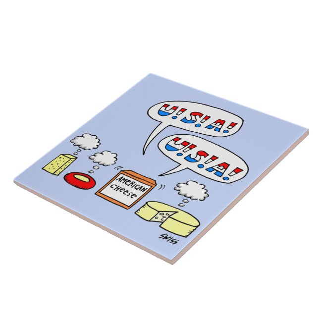 Patriotic American Cheese USA Humourous Ceramic Tile (Side)