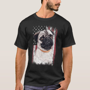 Patriotic American Chinese Pug Dog Usa Flag T-Shirt
