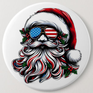 Patriotic/American Christmas Santa 6 Cm Round Badge
