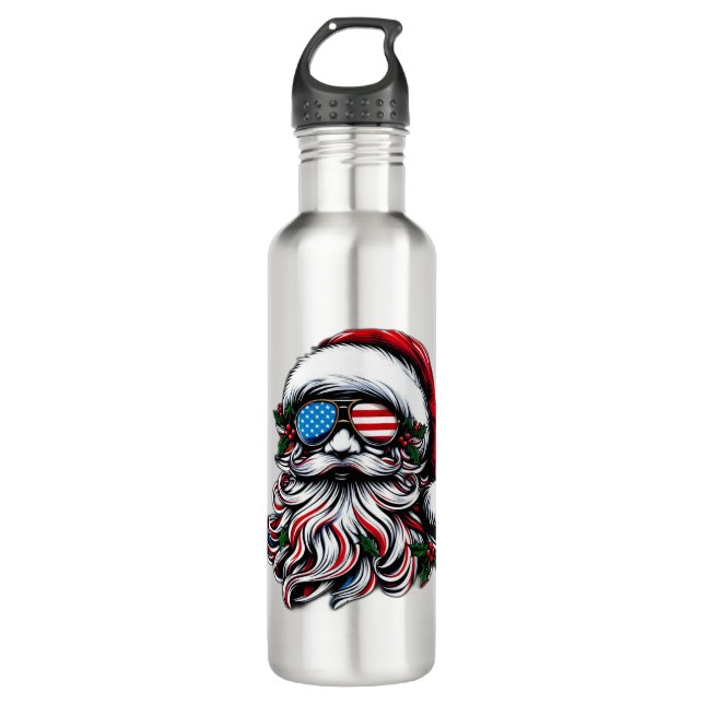 Patriotic/American Christmas Santa 710 Ml Water Bottle (Front)